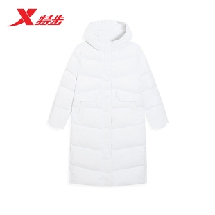 特步中长裤羽绒服女2025年冬季宽松运动上衣保暖外套975428640042