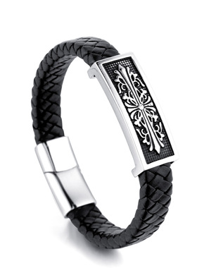 牛皮绳情侣编织手链潮牌CH十字架