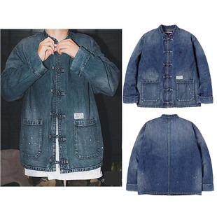 madboys NBHD22AW余文乐水洗泼墨唐装口袋白标牛仔夹克唐牛日产男