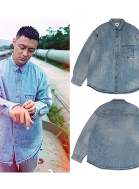 断码清货 余文乐mdns水洗牛仔长袖衬衫外套上衣休闲宽松男