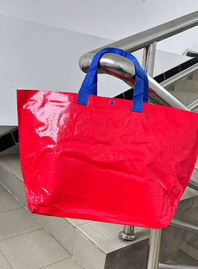 带底板新年红色手提编织袋大容量超市收纳袋环保袋服装礼物购物袋