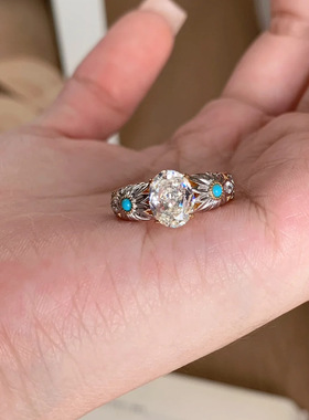 S925银小雏菊鸽子蛋戒指女气质精致感点缀绿松石工艺时尚气质指环