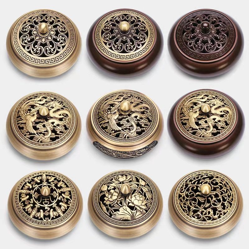 纯黄铜香炉檀香炉盘家用室内檀香茶道中式创意摆件熏香炉佛具用品