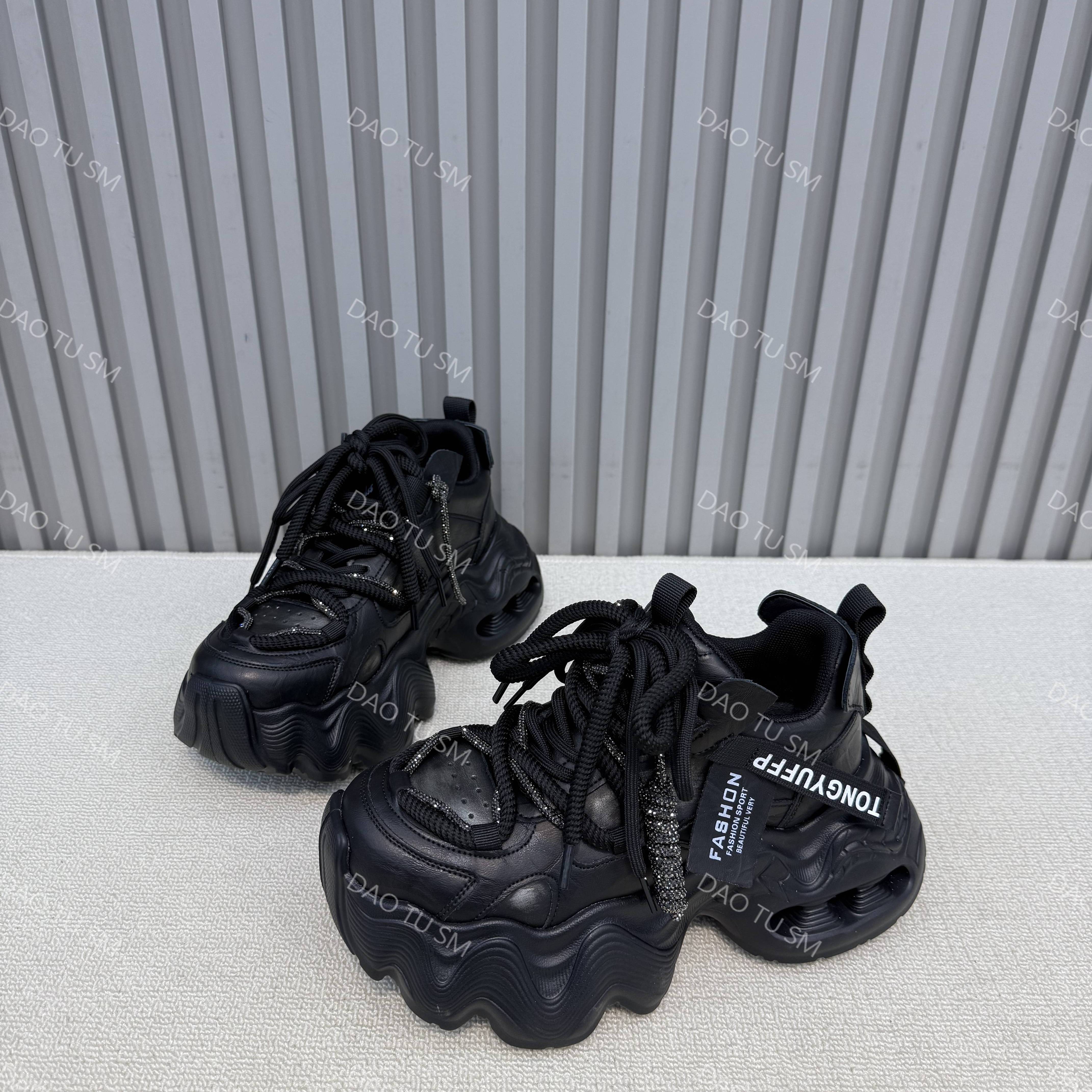 欧洲站2025秋季新款拼色厚底老爹鞋百搭圆头松糕鞋休闲运动鞋潮女