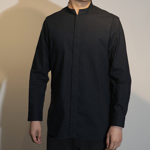 「慈航布衣」新中式立领纯棉蓝色衬衫