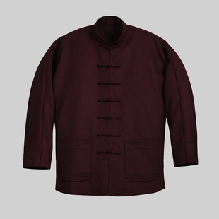 「慈航布衣」传统中式立领枣红色羊毛外套