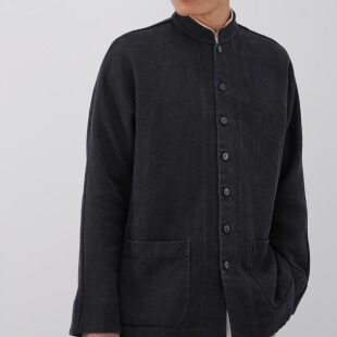 慈航布衣新中式立领黑色厚汉麻外套