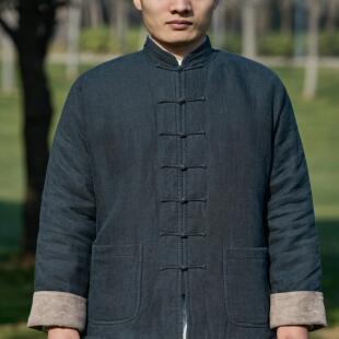 CIHANGBUYI/慈航布衣传统墨绿色棉袄棉麻