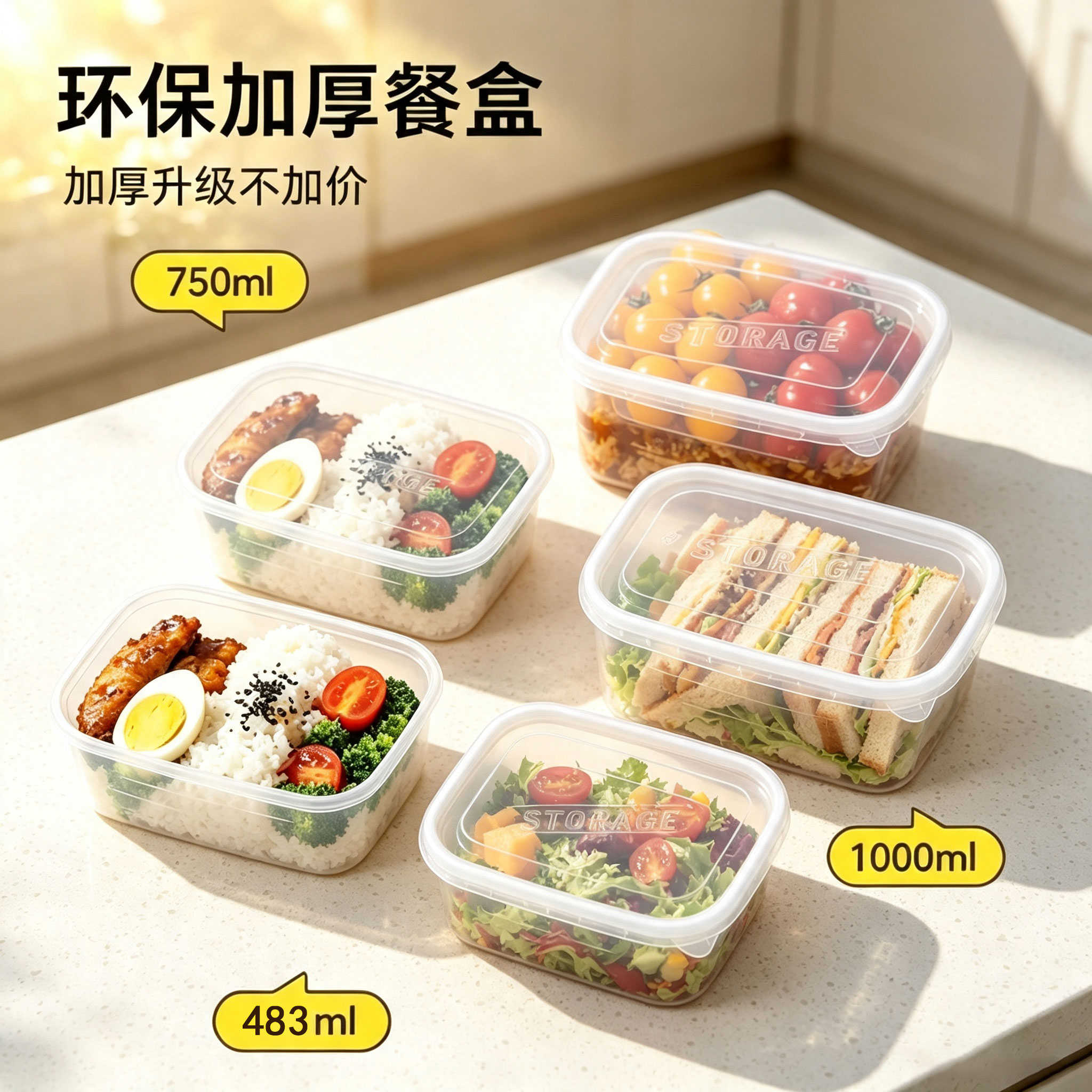 一次性餐盒打包盒加热家用食品级饭盒保鲜盒便当水果盒子可微波炉