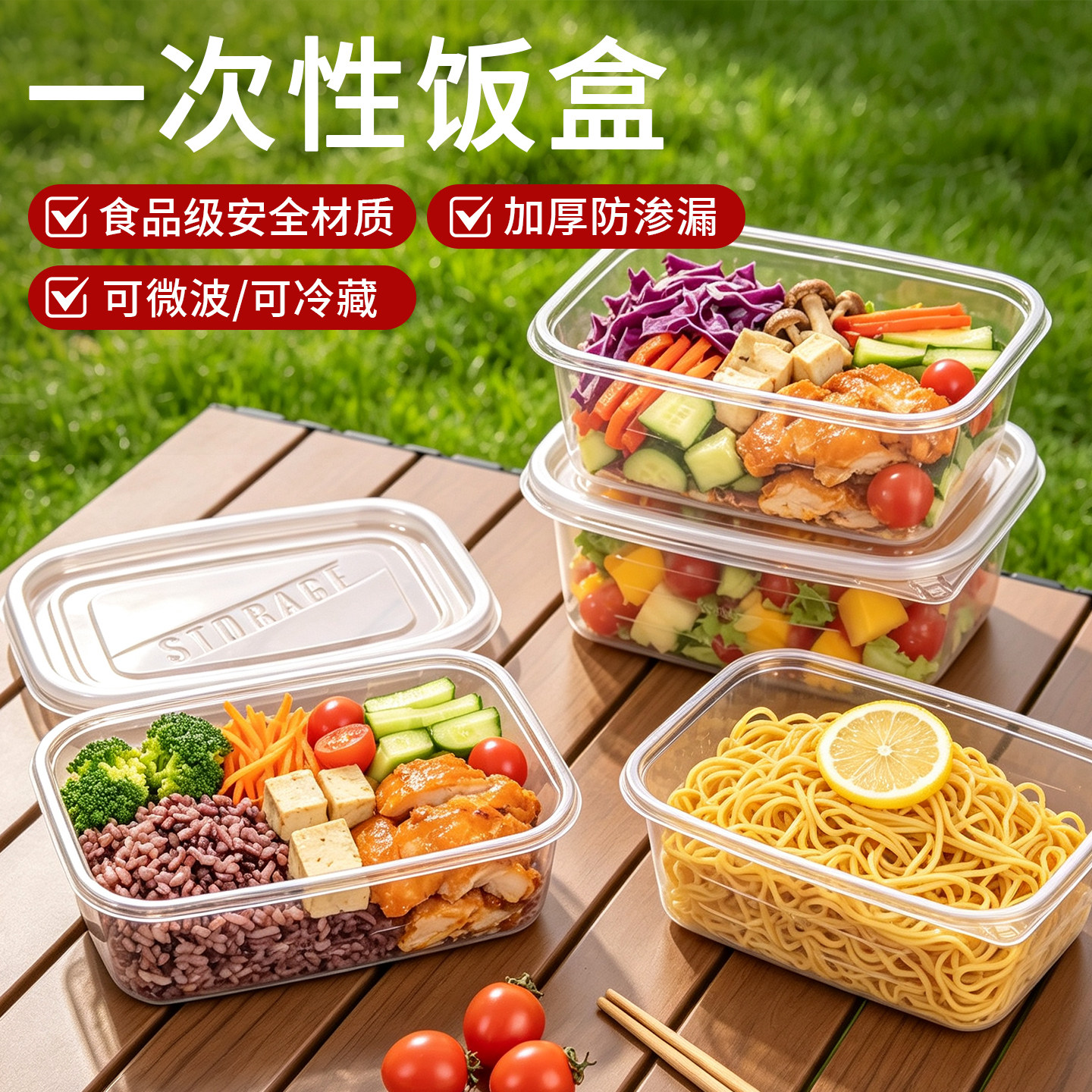 一次性保鲜餐盒食品级加厚密封防漏可叠放户外野餐露营便当打包盒
