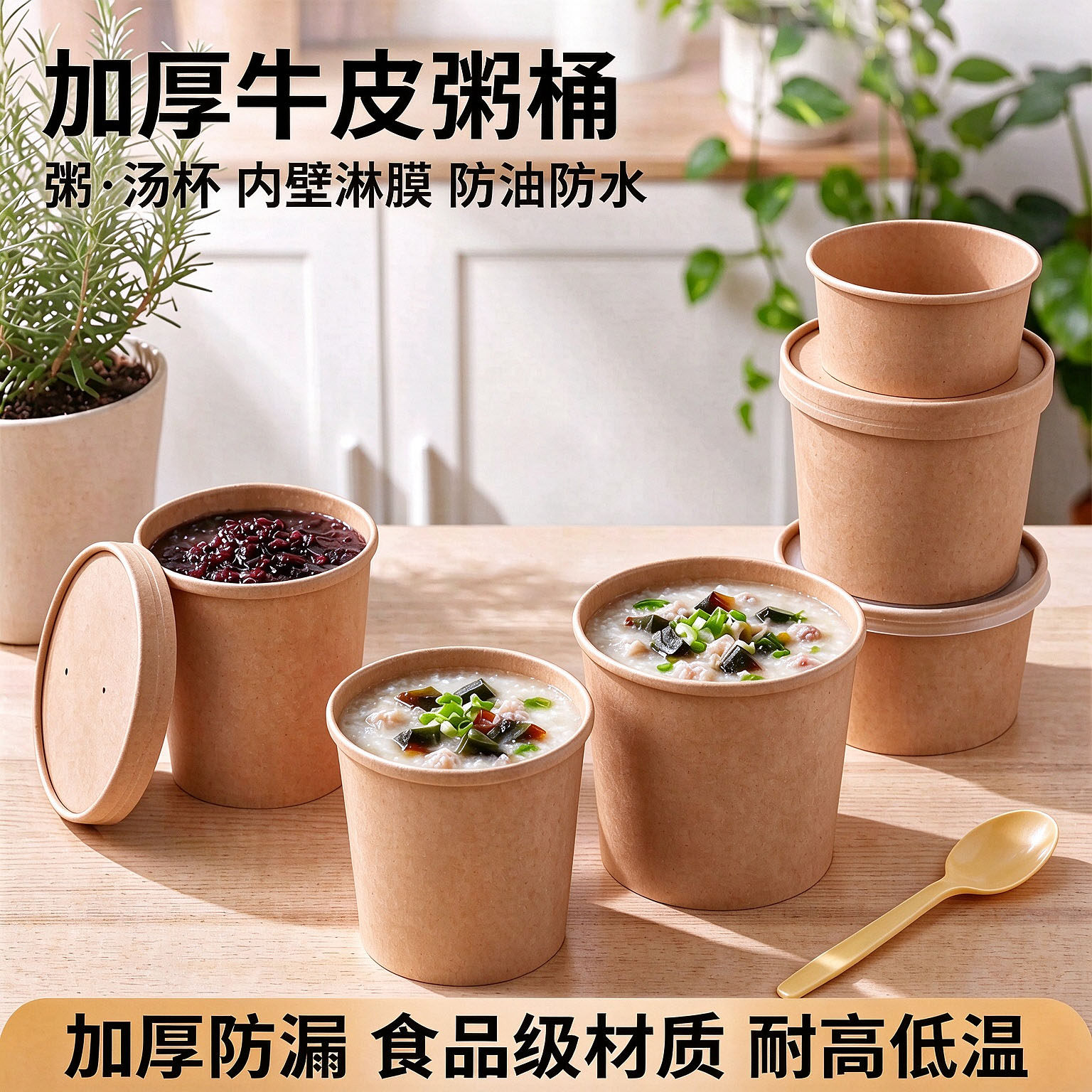 粥桶打包盒牛皮纸粥杯早餐外卖专用汤桶汤碗一次性商用装粥的杯子