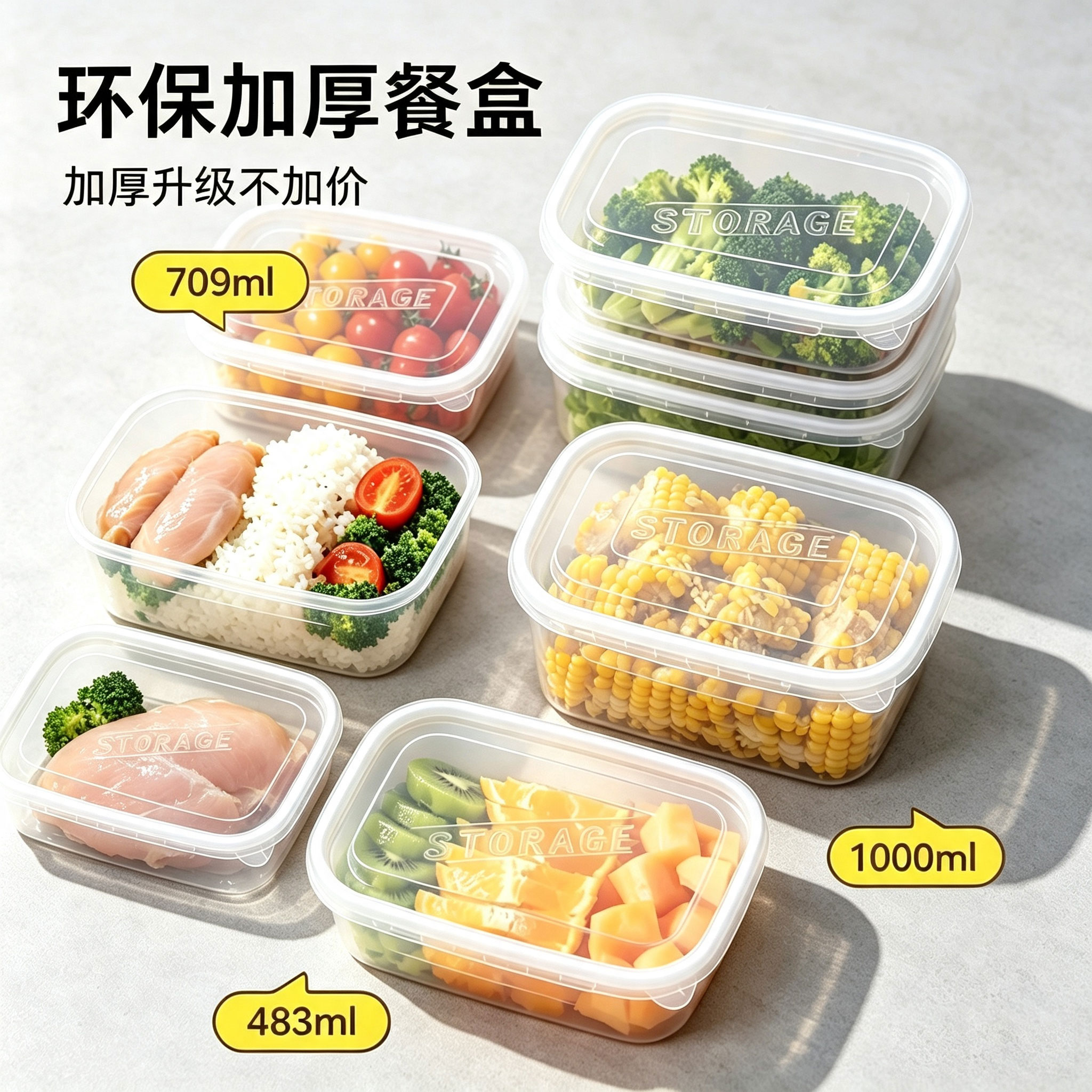 一次性碗餐盒冷冻食品家用带盖PP材质加厚长方形打包盒塑料包装盒