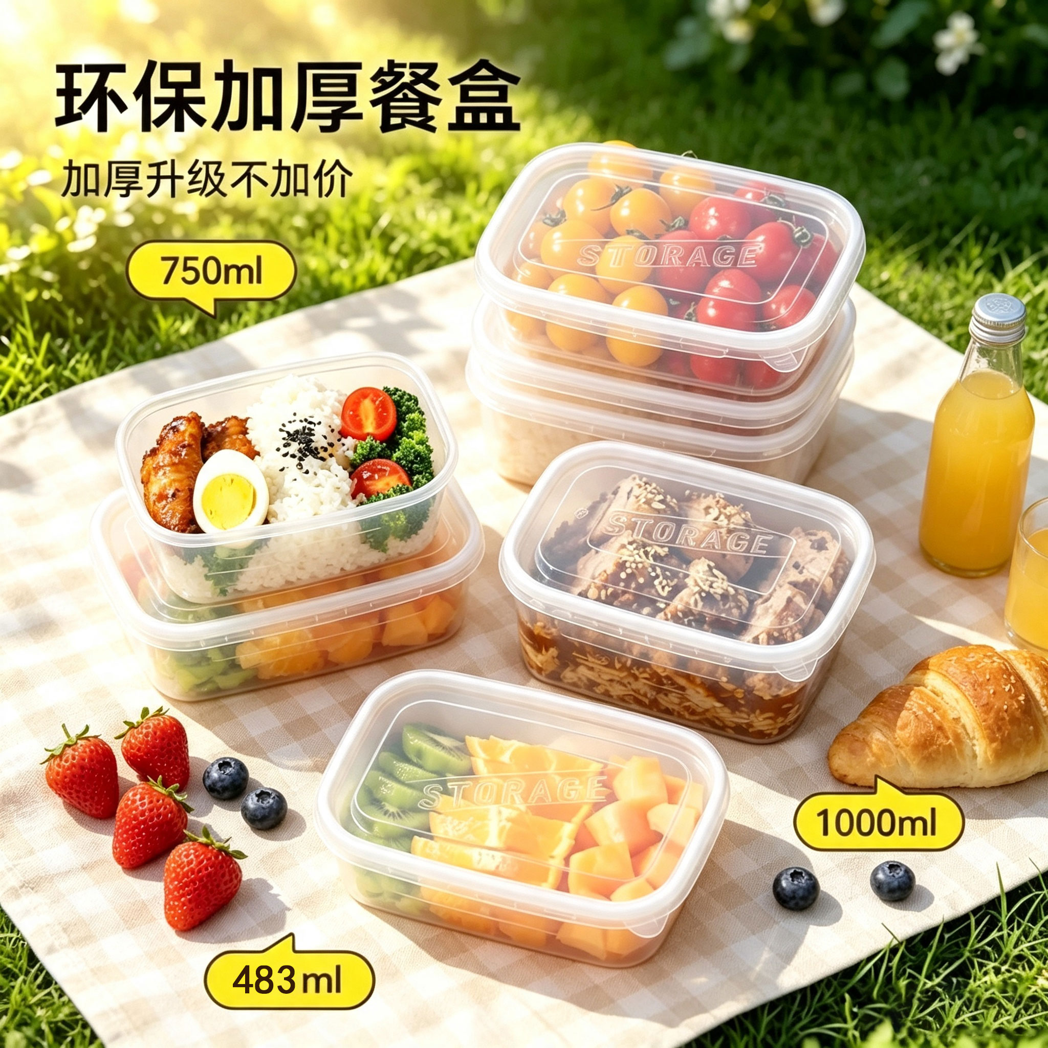 清清洋加厚一次性餐盒长方形带盖密封保鲜盒冷冻食品打包盒PP材质