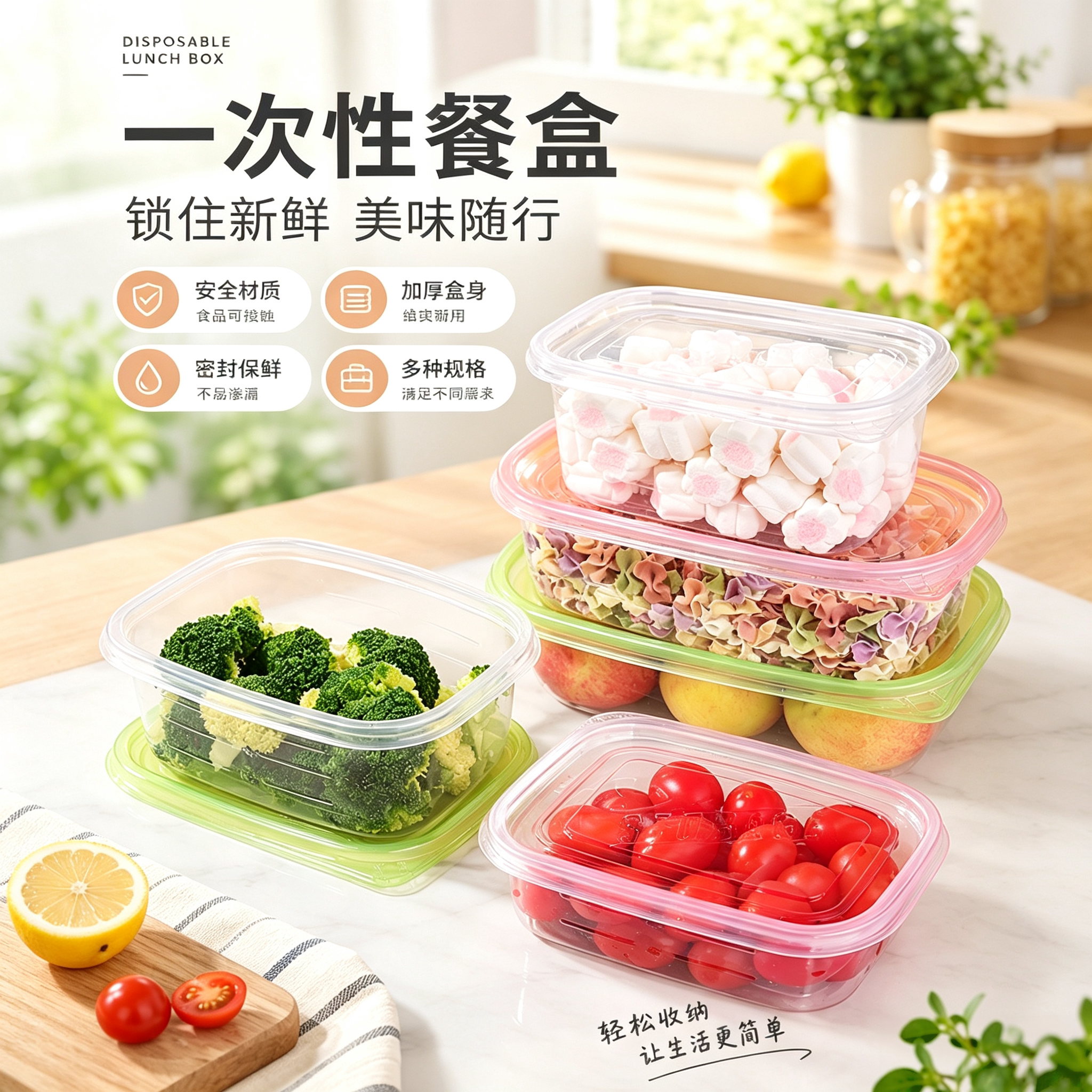 一次性保鲜盒食品级保鲜便携密封加厚耐用外出零食水果分装便当盒