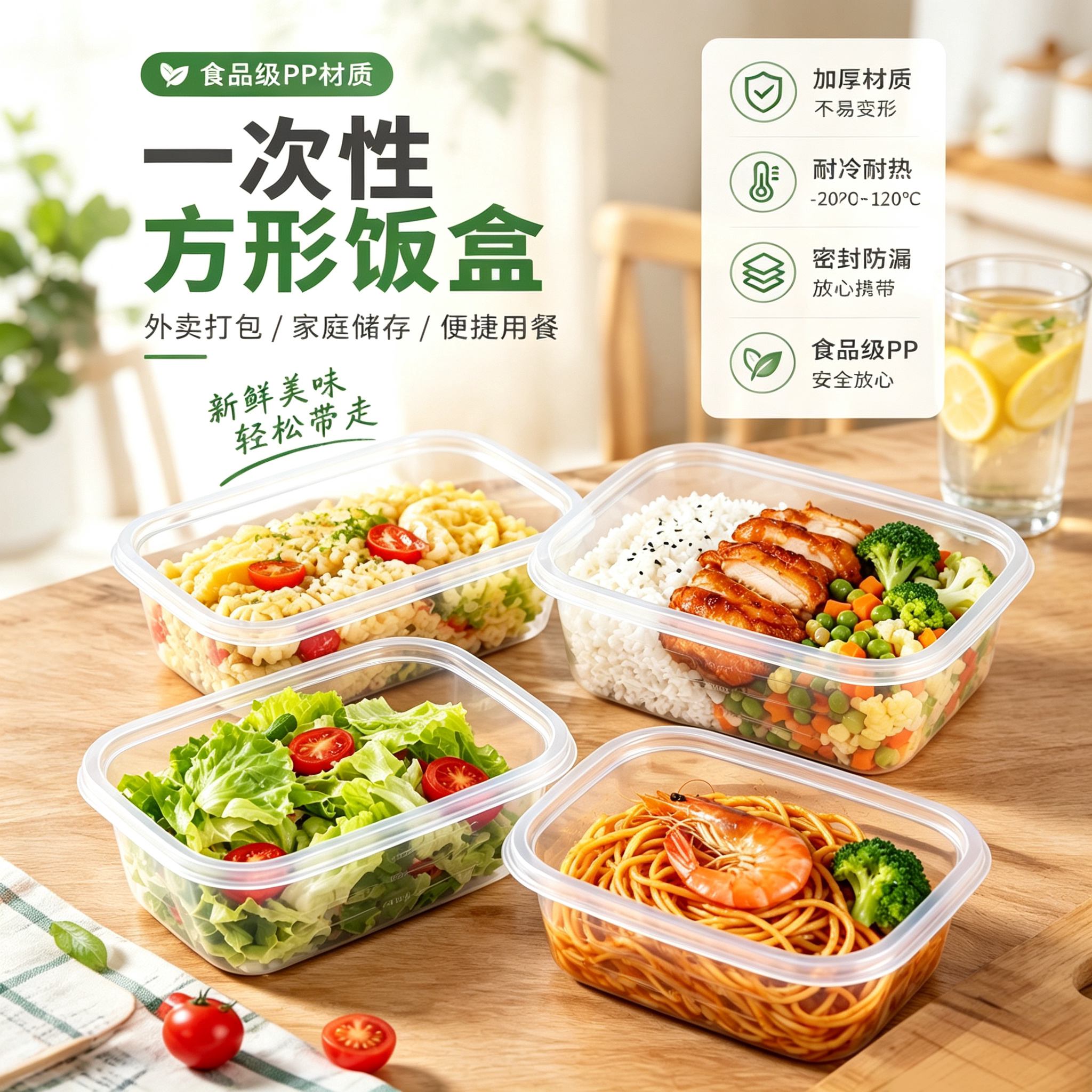 一次性便当餐盒食品级PP加厚可微波上班族带饭盒家用储存保鲜餐盒