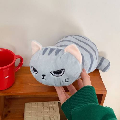 生气小灰猫毛绒大容量高颜值笔袋
