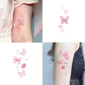 卡通甜酷氛围感高级感小众纹身小蝴蝶草莓爱心纹身贴 少女心粉色