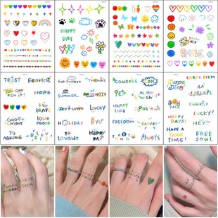 彩色可爱纹身贴 戒指纹身小图 防水手指纹身贴小尺寸彩色英文套装