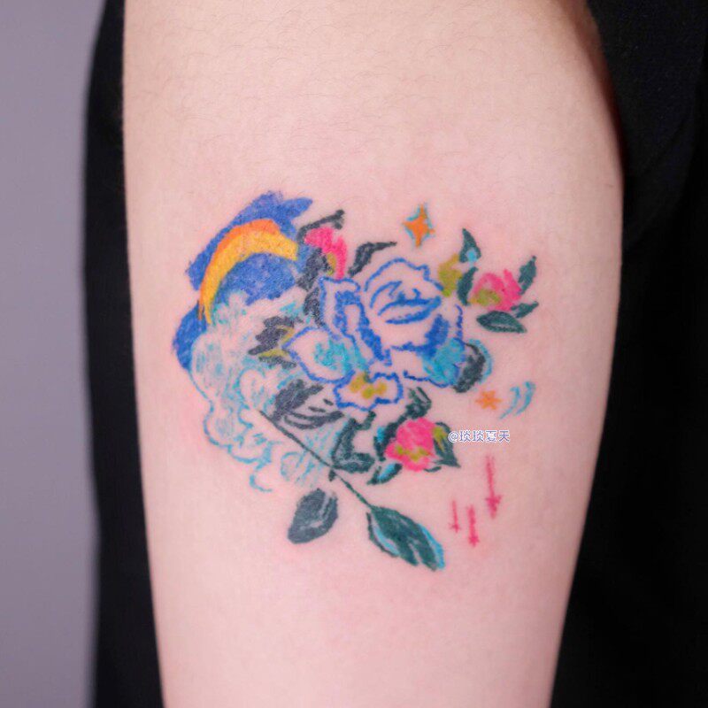 盛开的花可爱水彩彩色纹身贴持久女红花小清新防水手臂锁骨手绘