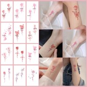 粉色玫瑰手腕小图手指ins防水女持久纹身贴日落星河花朵山海手绘