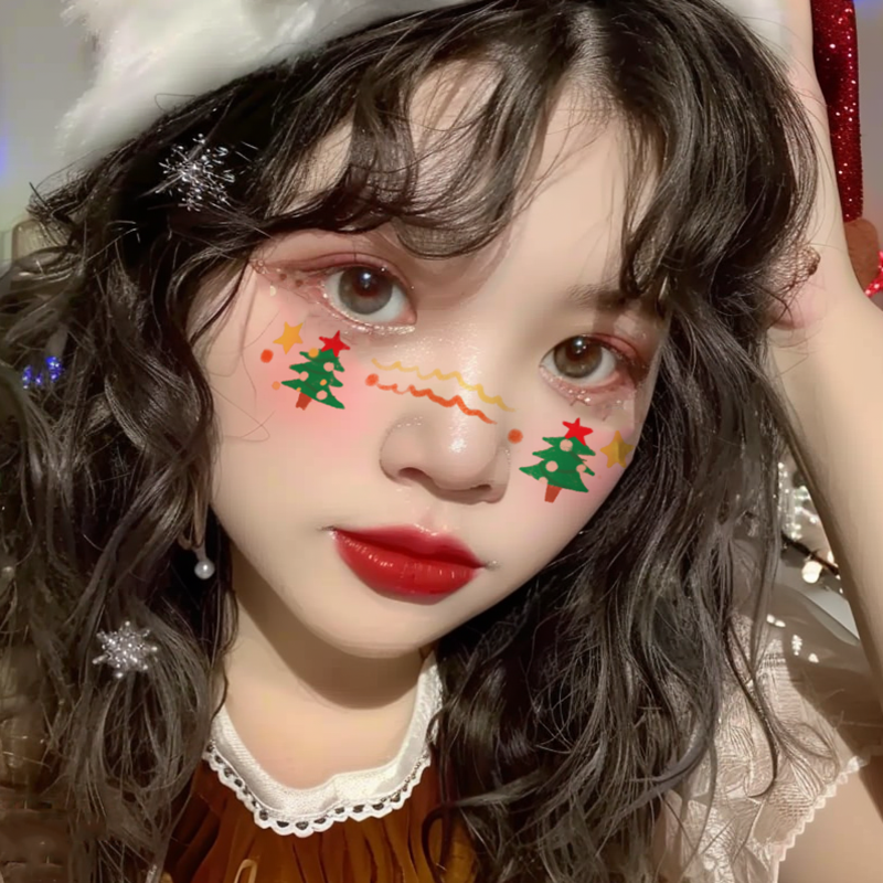 圣诞节创意妆容纹身贴圣诞树氛围感节日气氛脸部装饰可爱贴纸脸贴