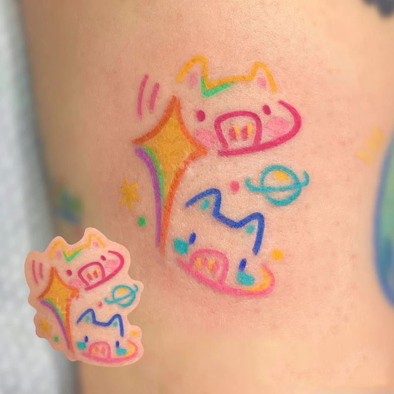 可爱线条卡通猪猪纹身贴