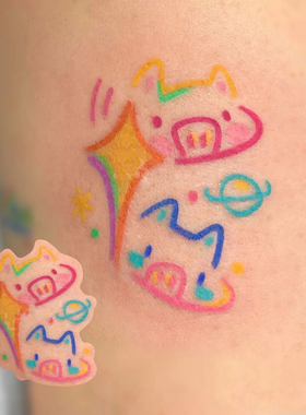 可爱线条卡通猪猪纹身贴