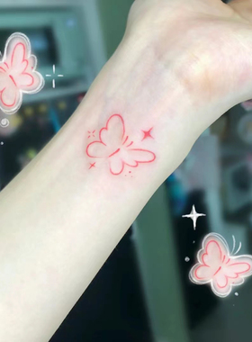 手腕红色ins蝴蝶款纹身贴防水持久少女日系彩色创意简约手臂