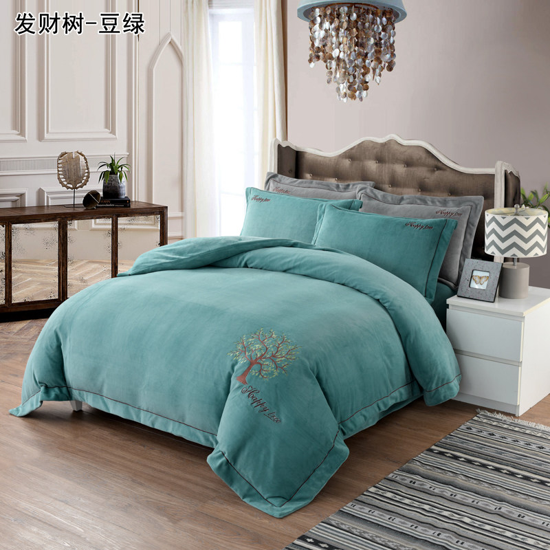 纯色欧式宝宝珊瑚绒四件套1.5床品套件/四件套/多