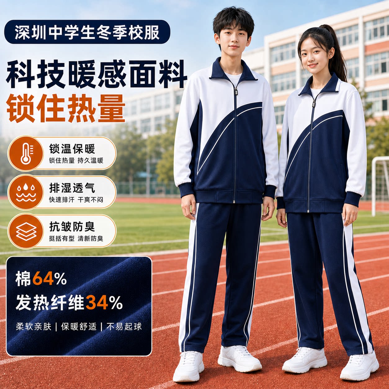 深圳中学生冬季热感双面校服套装
