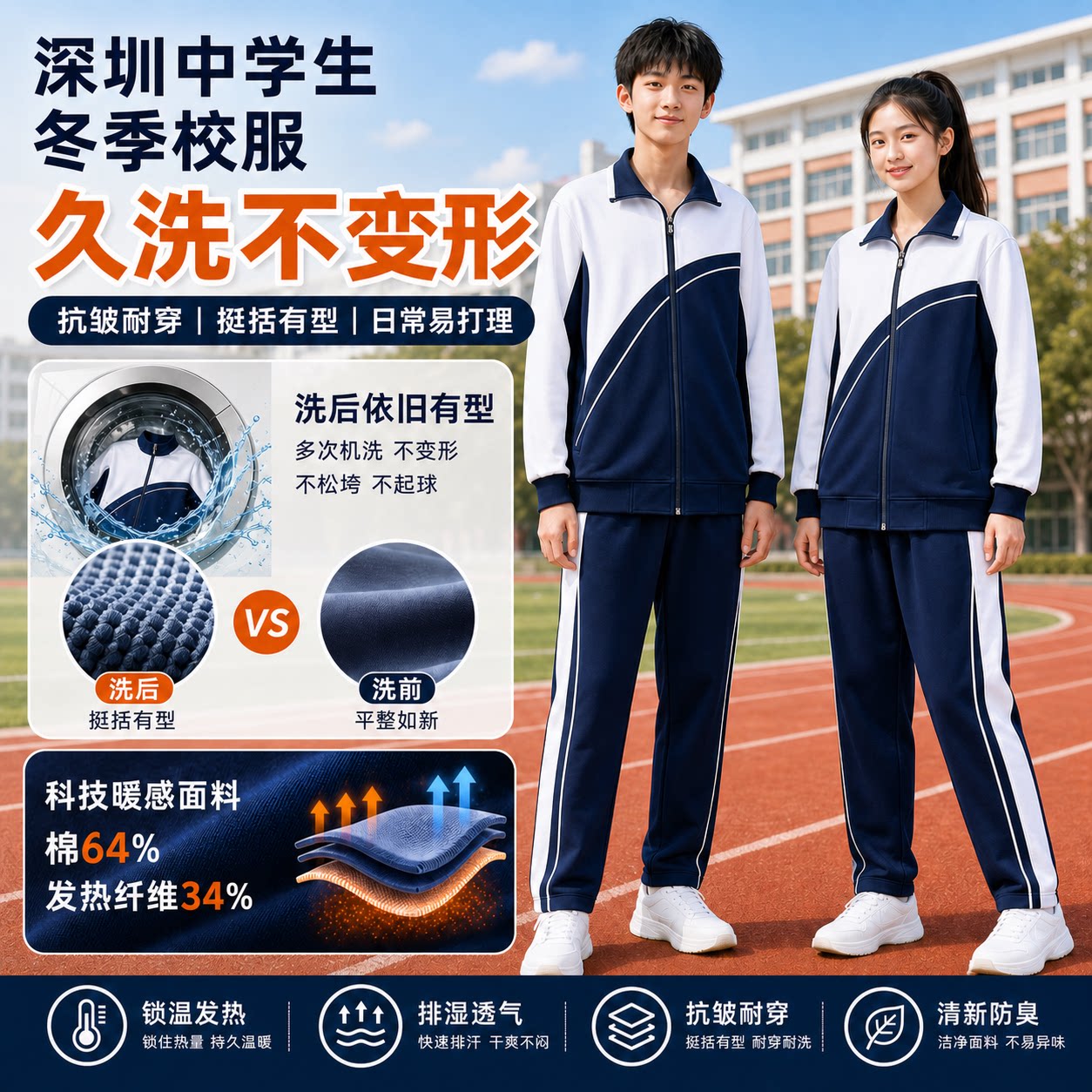 冬季生热感双面款深圳中学生校服