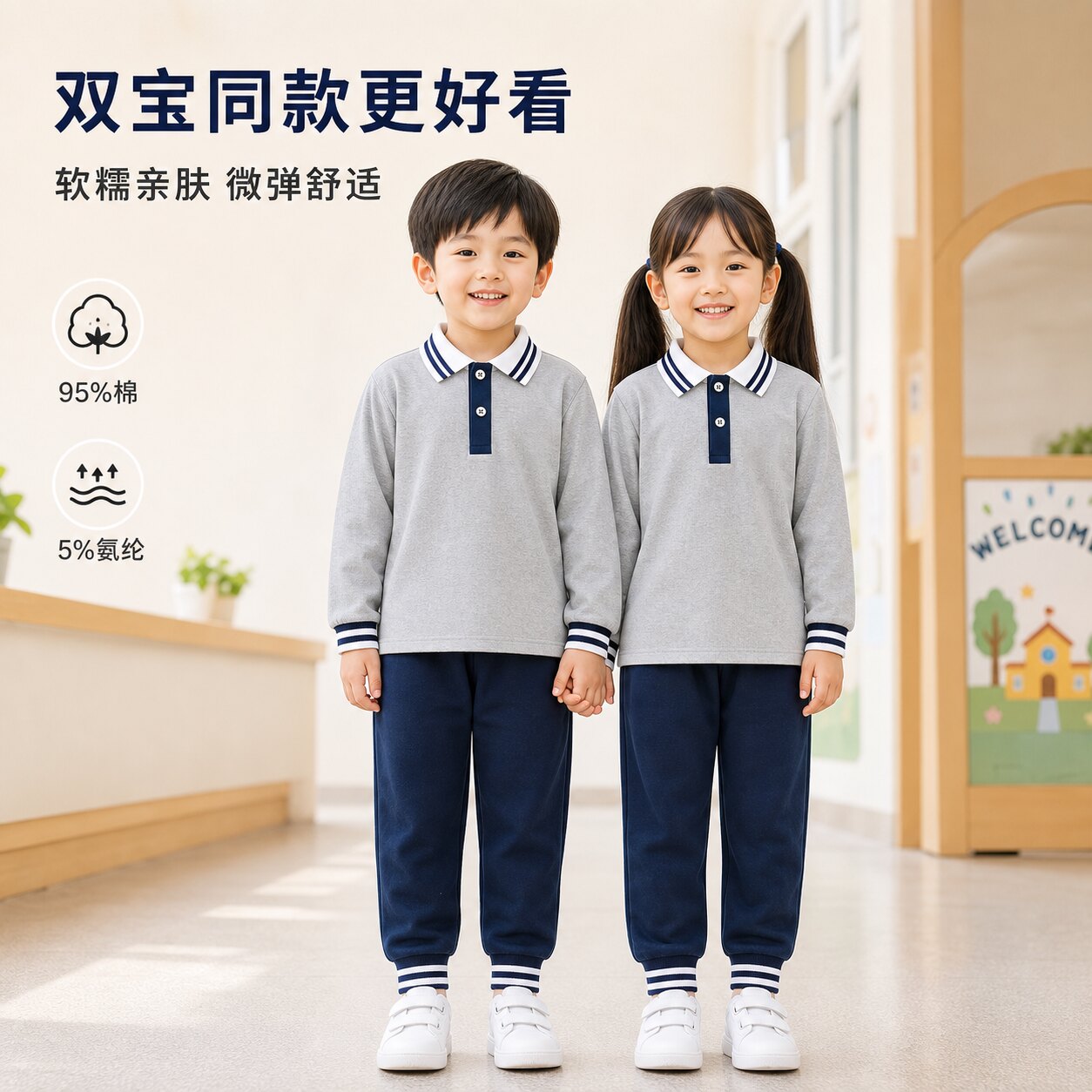 小学幼儿园校服套装防蚊防虫POLO衫休闲运动服男女童春秋户外活动