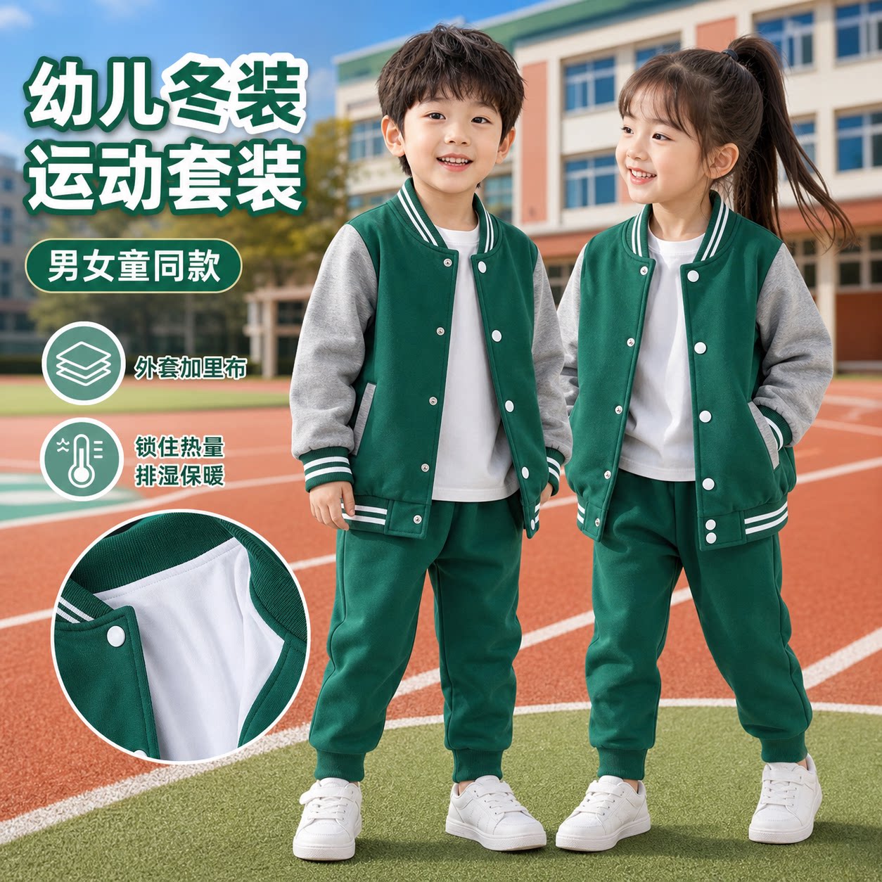 儿童冬季运动服加厚套装2026新款幼儿园班服园服小学抗风御寒套装