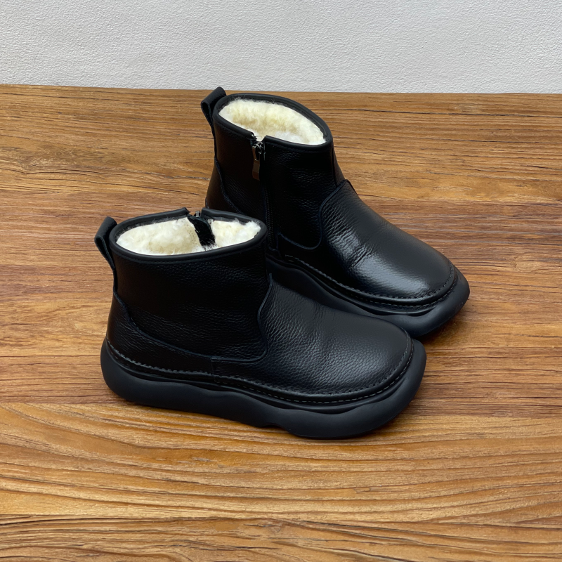 冬季新款真皮保暖棉靴24新款平底圆头侧拉链加厚绒里牛皮雪地靴女,女鞋,时尚雪地靴,淘宝优惠券,粉丝福利购,淘宝优惠卷