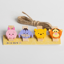 小熊维尼照片墙装 饰麻绳夹子 the pooh 挂墙相片夹挂绳木夹winnie