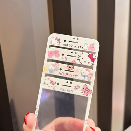 可爱Hellokitty适用苹果4/5s卡通钢化膜6sp软边手机膜7p/8plus不碎边屏幕保护贴SE2/3浮雕彩膜全屏覆盖高清膜