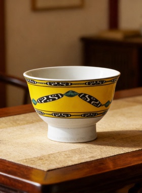 小号2.8英寸陶瓷高脚酥油茶碗80ml供碗小酒杯藏式天珠碗民族