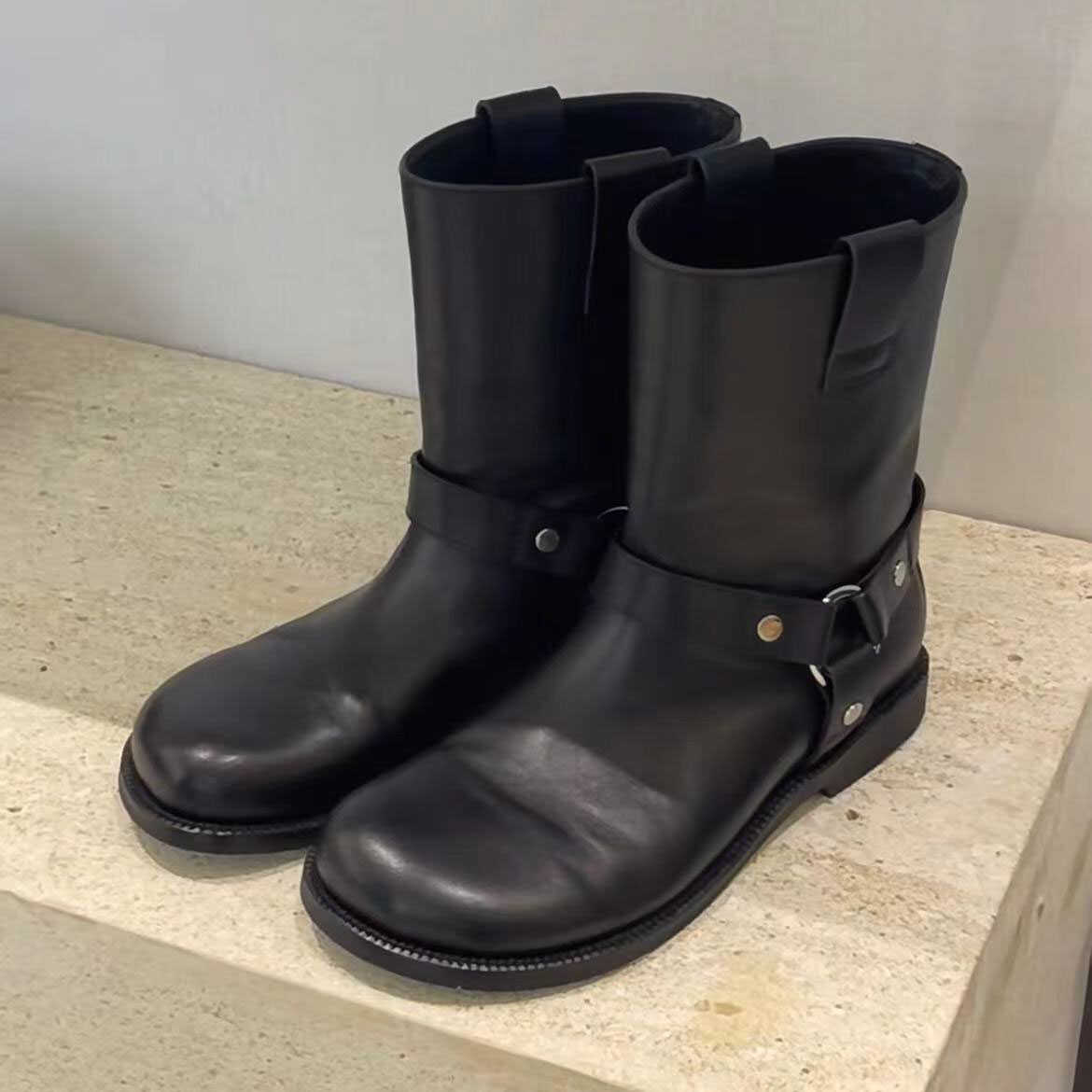 中筒靴真皮气质靴小众设计