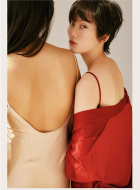 DEFINE法式吊带睡衣女睡袍套两件春夏季丝质长袖家居服婚礼晨袍