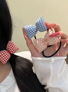 甜美格子蝴蝶结发圈百搭ins头绳