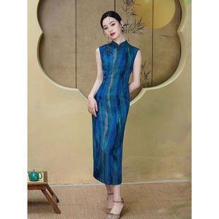 洛士新款年日常绝美优雅2025高端旗袍年轻港岛新中式来信夏蓝色女