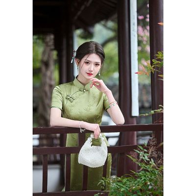 红韵新款2025款旗袍绿色改良版