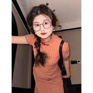 洛士湘江新中式清新旗袍《日常文艺夏少女改良新式》复古中路连衣