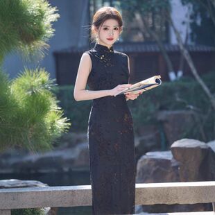 黑色长款 苏堇新款 无袖 旗袍扎染2025旗袍显瘦 气 高级感春夏新中式