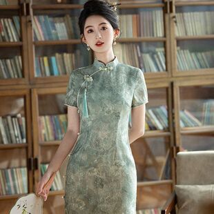 复古 绿色简约高档夏显瘦新款 名丽旗袍年2026公主仟金时尚 旗袍长款