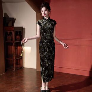 韵格女中国老上海绿色演出旗袍优雅高端气质走秀年轻传统款 日常金