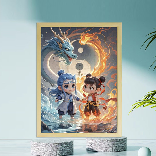 哪吒2魔童闹海木质有框益智拼图