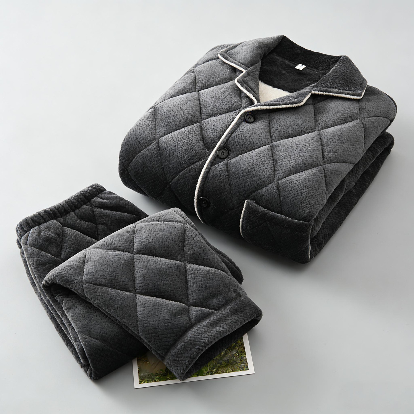 男士睡衣男款冬季加厚加绒中老年爸爸款三层夹棉袄父亲家居服套装