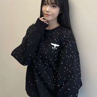 休闲宽松百搭纯棉长袖 老鹰烫钻男女同款 卫衣外套 新款 boy潮牌秋季