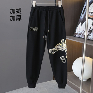卫裤 休闲百搭针织束脚休闲裤 加绒加厚老鹰男女同款 boy潮牌冬季
